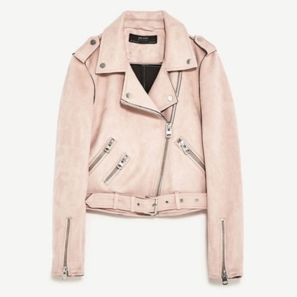 Zara Faux Suede Blush Pink Moto Jacket - Size M - Picture 4 of 9